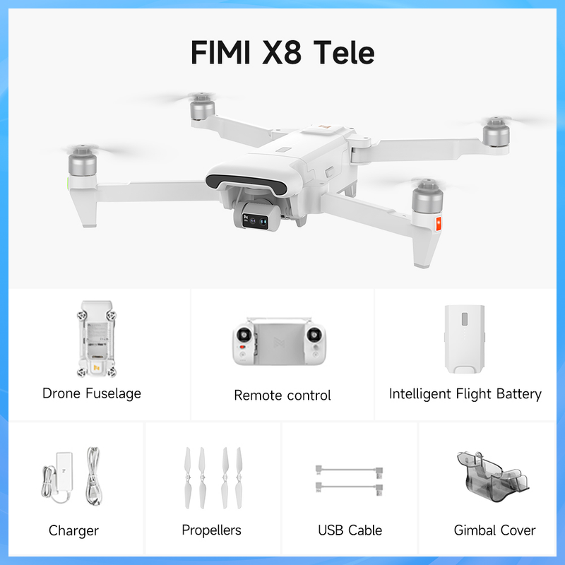 FIMI X8 Tele Max Drone 20KM Range with Wide-Angle Tele Camera 30x Hybrid Zoom 4K 60fps 3-axis Gimbal GPS AI Super Night Video