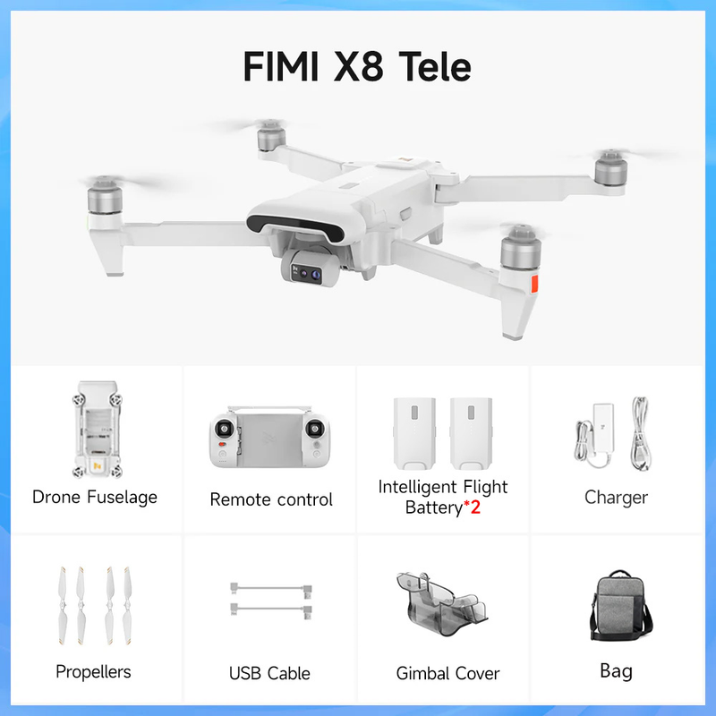 FIMI X8 Tele Max Drone 20KM Range with Wide-Angle Tele Camera 30x Hybrid Zoom 4K 60fps 3-axis Gimbal GPS AI Super Night Video