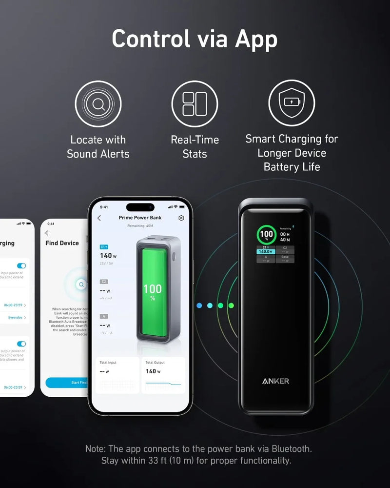 Anker Prime Power Bank 27650mAh 3-Port 140W Max Portable Charger Battery Portable Power Bank Large Capacity 250W for Laptop