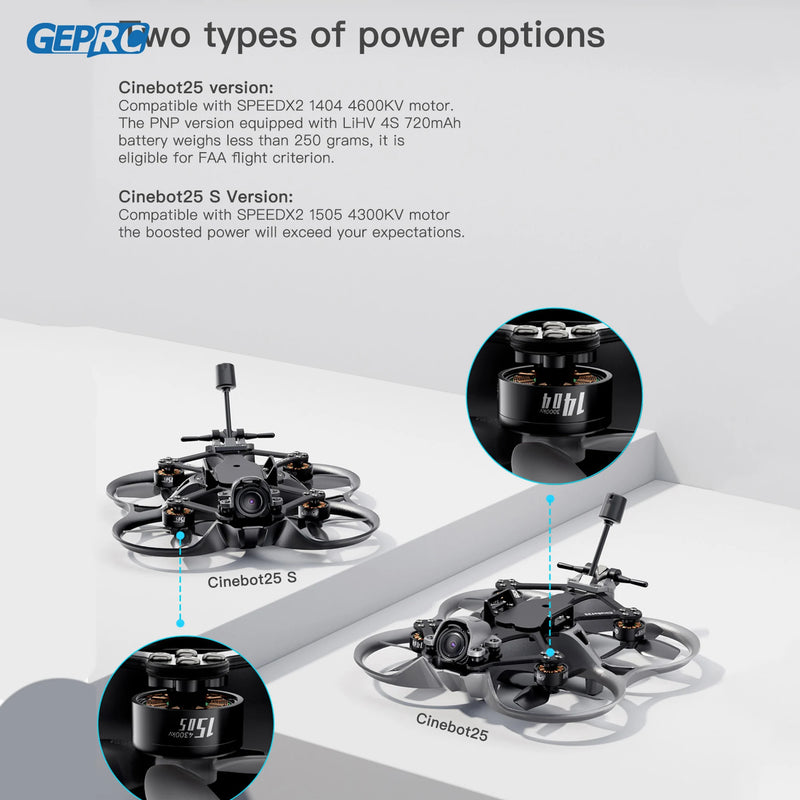 GEPRC Cinebot25 S Analog FPV Drone 2.5inch /G4 45A AIO FC 1404 4300KV Motor RCintegrated 5.8G 1W VTX Racing Freestyle Quadcopter