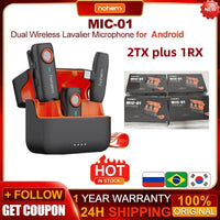 Hohem MIC-01 Wireless Lavalier Microphone Dual Noise Canceling Recording 20 Hours Battery LifeLive Streaming for Android