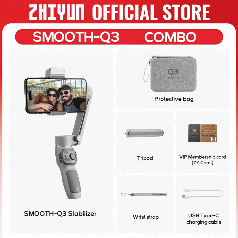 ZHIYUN Official SMOOTH Q3 Gimbal Smartphone 3-Axis Phone Gimbals Portable Stabilizer for iPhone 14 pro max/Xiaomi/Huawei