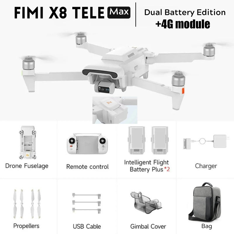 FIMI X8 TELE MAX New Drone 4K 60fps 3-Axis Gimbal Camera Drone Professional GPS 20KM RC Quadcopter spot goods