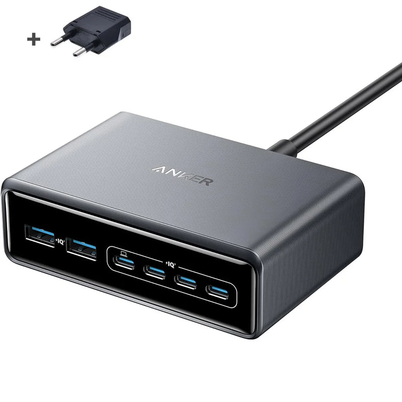 Anker Prime Charger 200W 6 Ports GaN Desktop Charging Station USB-C PD 100W Max Fast Charge for Laptop Mobile Phone Earbuds