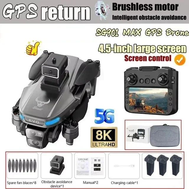 New SG901 MAX GPS Folding Drone with Large Screen Remote Control Radar Obstacle Avoidance Professional 8K Camera