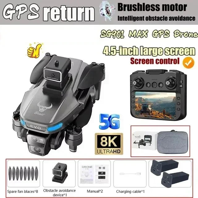 New SG901 MAX GPS Folding Drone with Large Screen Remote Control Radar Obstacle Avoidance Professional 8K Camera
