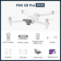 FIMI X8 Pro 2025 drone  4K 60fps 20KM range 3-axis Gimbal GPS AI Super Night Video 1/1.3-inch 48Mp CMOS sensor Smart Tracking