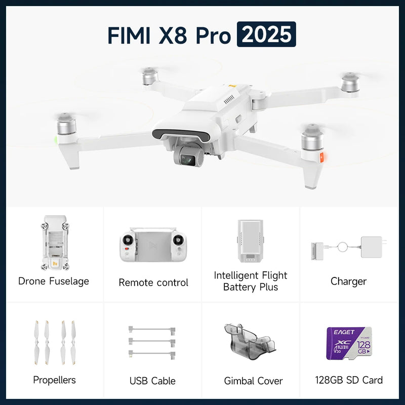 FIMI X8 Pro 2025 new drone GPS AI Super Night Video 4K 60fps 20KM range 3-axis Gimbal 1/1.3-inch 48Mp CMOS sensor Smart Tracking