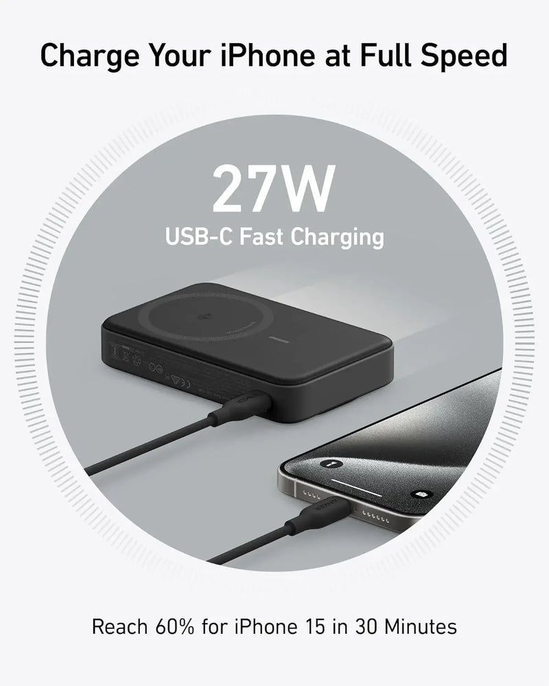 Anker MagGo Power Bank 10000mAh Qi2 Certified 15W Ultra-Fast MagSafe Portable Battery Pack for iPhone 12 13 14 15 Pro Max