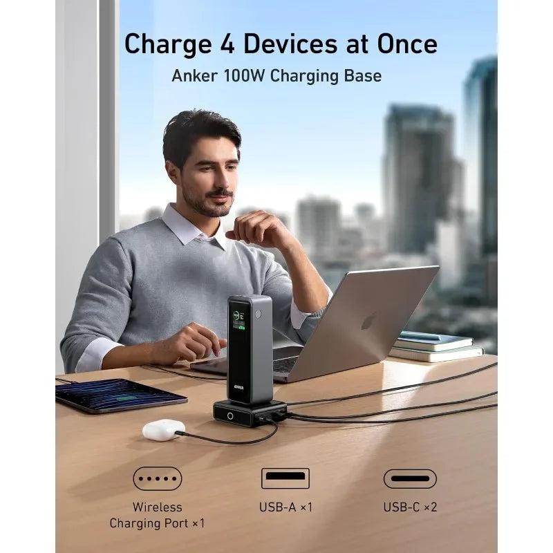 Prime 27,650mAh Power Bank (250W) with 100W Charging Base, 3-Port Portable Charger, Smart App, Compatible with iPhone