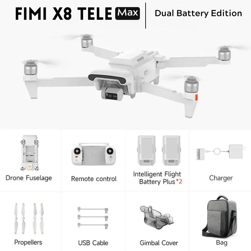 FIMI X8 TELE MAX New Drone 4K 60fps 3-Axis Gimbal Camera Drone Professional GPS 20KM RC Quadcopter spot goods