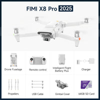 FIMI X8 Pro 2025 drone  4K 60fps 20KM range 3-axis Gimbal GPS AI Super Night Video 1/1.3-inch 48Mp CMOS sensor Smart Tracking