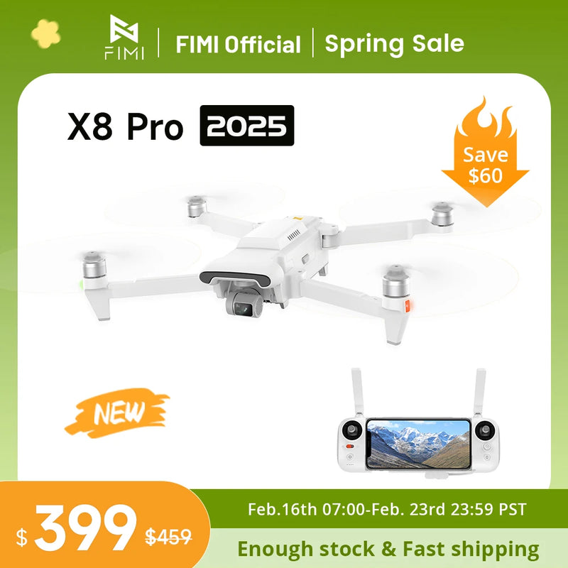 FIMI X8 Pro 2025 drone  4K 60fps 20KM range 3-axis Gimbal GPS AI Super Night Video 1/1.3-inch 48Mp CMOS sensor Smart Tracking