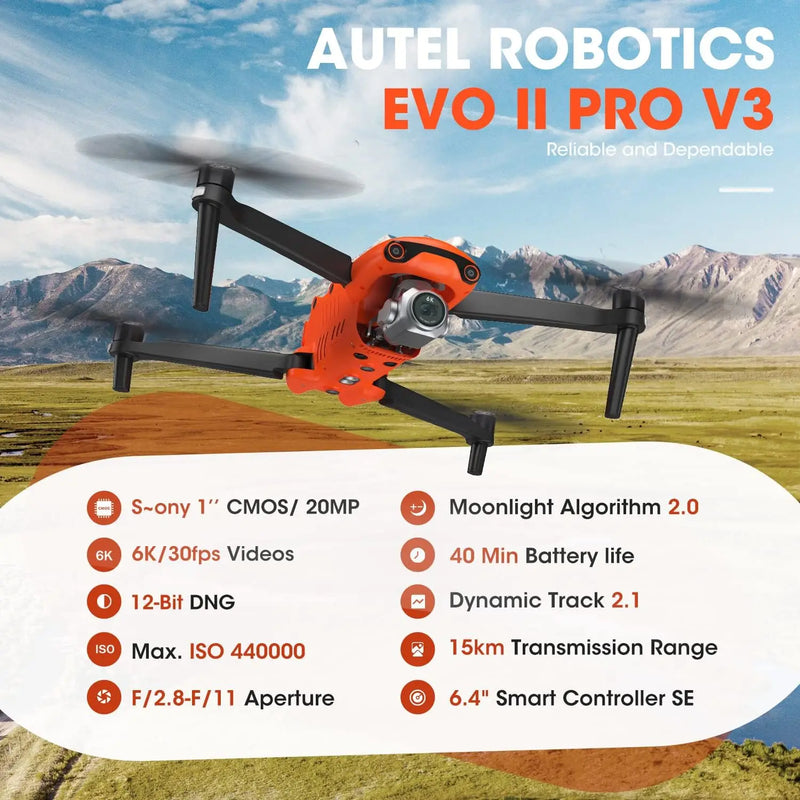 Autel Robotics EVO II Pro V3 Camera Drone Son-y 1" CMOS Sensor & 6K HDR Video Drone 12-Bit DNG with 6.4" Smart Controller SE