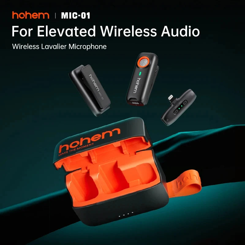 Hohem MIC-01 Wireless Lavalier Microphone Dual Noise Canceling Recording 20 Hours Battery LifeLive Streaming for Android
