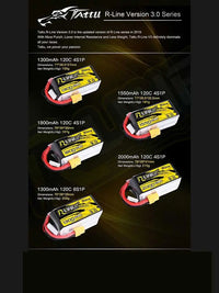 Tattu R-Line Version 3.0 V3 1050/1300/1550/1800/2000mAh 120C 4S 6S 4.2V Lipo Battery XT60 Plug FPV Racing Drone RC Quadcopter