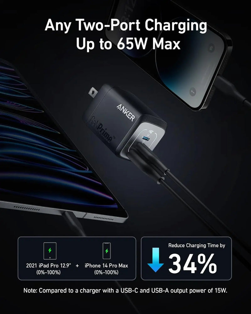 Original Anker 3-Port 67w Max GaN Charger USB C Fast charging Fast Compact Foldable for MacBook Pro/Air iPad Pro Galaxy Switch