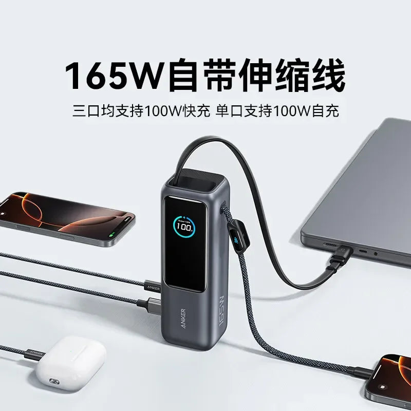 Anker Zolo Power Bank 25000mAh 100W Max Built-in Cable 4 Ports for iPhone 12-16 Series Laptop
