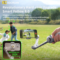 AOCHUAN Smart V8 3-Axis Handheld Gimbal Phone Stabilizer with Extension Rod Tripod Face Tracking for iPhone Android Tiktok Vlog