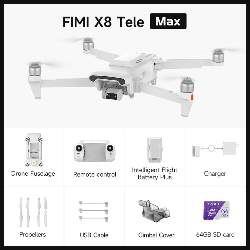 FIMI X8 Pro 2025 drone  4K 60fps 20KM range 3-axis Gimbal GPS AI Super Night Video 1/1.3-inch 48Mp CMOS sensor Smart Tracking