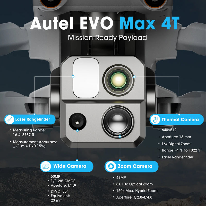 Autel Robotics EVO Max 4T Enterprise 8K Drone millimeter wave radar Obstacle Avoidance 10X optical zoom with Laser Rangefinder