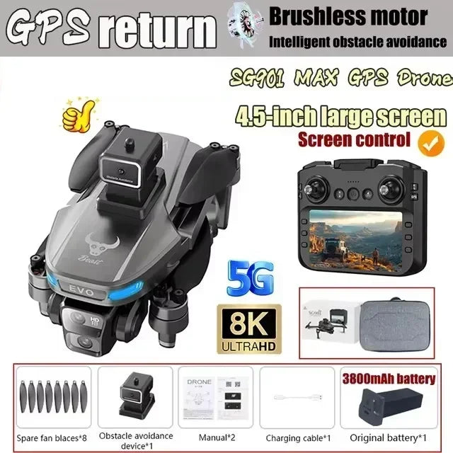 New SG901 MAX GPS Folding Drone with Large Screen Remote Control Radar Obstacle Avoidance Professional 8K Camera