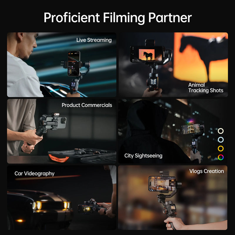 Hohem official-website isteady М7 Stabilizer Ai Face Tracking 3-Axis Phone Gimbal Built-in Selfie Stick iPhone16/Samsung Gimbal