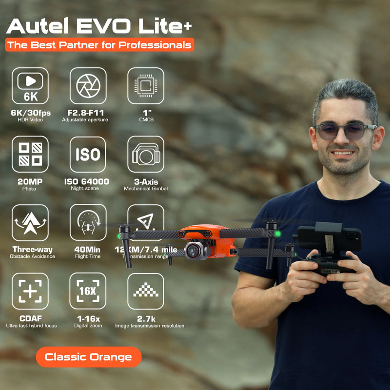 Autel Robotics 6K 20MP Camera Drone EVO Lite Plus Premium Bundle 1" CMOS Sensor F2.8-F11 Adjustable Aperture with 3 batteries