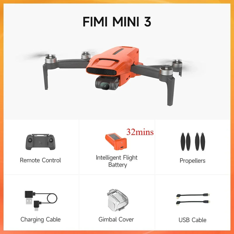 FIMI MINI 3 New 2024 Drone 4K 60fps AI Super Night Video 9km Range 3-axis Gimbal 249g Ultralight Design Smart Tracking Pro Drone