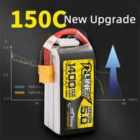 TATTU R-Line Version 5.0 V5 22.2V 850/1050/1300/1200/1400mAh 150C 6S1P LiPo Battery for RC Racing Drone RC Quadcopter XT60 Plug