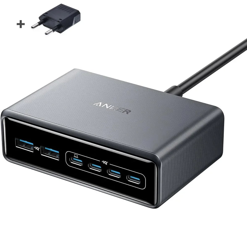 Anker Prime Charger 200W 6 Ports GaN Desktop Charging Station USB-C PD 100W Max Fast Charge for Laptop Mobile Phone Earbuds